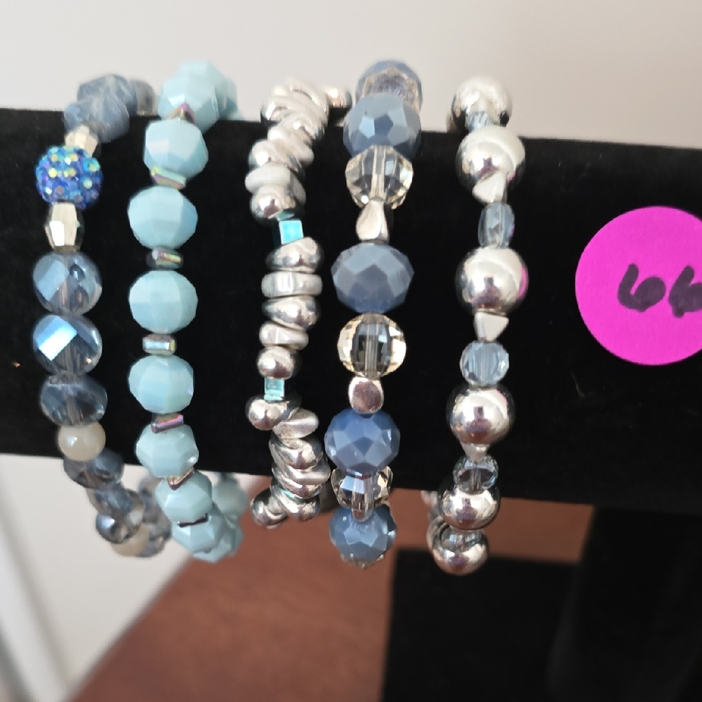 Erimish Blue & Silver Extended Beaded Bracelet Set (NWOT)